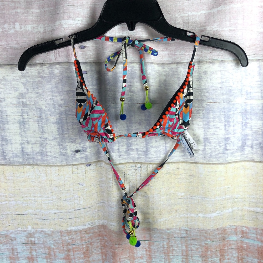 Isabella Rose Swahili Pom Poms Geo Bikini Top NWOT